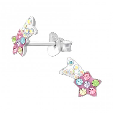 Shooting Star with crystals - 925 Sterling Silver Ear Studs With Stones A4S46602