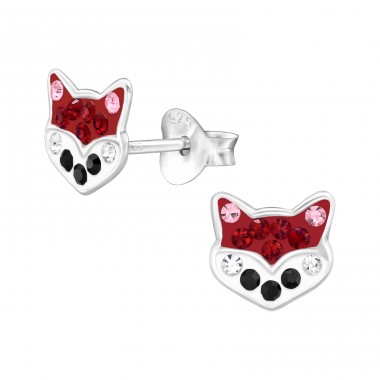 Fox with Crystals - 925 Sterling Silver Ear Studs With Stones A4S46607