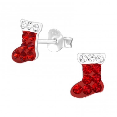 Christmas Stocking with Crystals - 925 Sterling Silver Ear Studs With Stones A4S47115