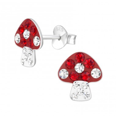 Mushroom with Crystals - 925 Sterling Silver Ear Studs With Stones A4S47116