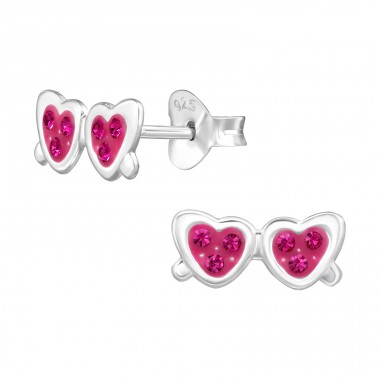 Heart Shaped Sunglasses - 925 Sterling Silver Ear studs with stones A4S47313