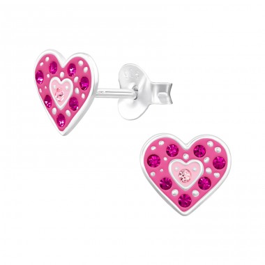 Pink Heart - 925 Sterling Silver Ear Studs With Stones A4S47315