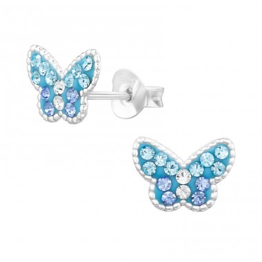 Butterfly with crystalls - 925 Sterling Silver Ear Studs With Stones A4S47322