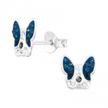 French Bulldog with Crystals - 925 Sterling Silver Ear Studs With Stones A4S47325