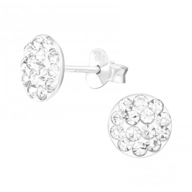 Round - 925 Sterling Silver Ear studs with crystals & Zirconia A4S4761