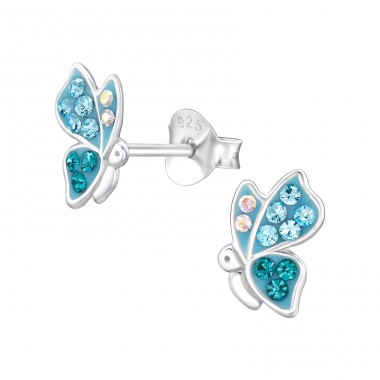 Butterfly with stones - 925 Sterling Silver Ear Studs With Stones A4S47900