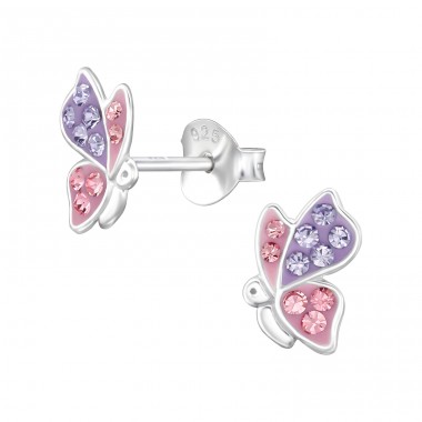 Butterfly with stones - 925 Sterling Silver Ear Studs With Stones A4S47901