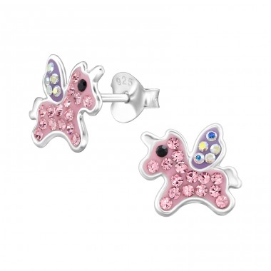 Unicorn with Stones - 925 Sterling Silver Ear Studs With Stones A4S47903