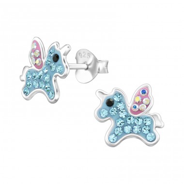 Unicorn with Stones - 925 Sterling Silver Ear Studs With Stones A4S47904