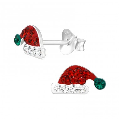 Santa Hat - 925 Sterling Silver Ear studs with stones A4S47974