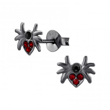 Spider with crystals - 925 Sterling Silver Ear Studs With Stones A4S47994