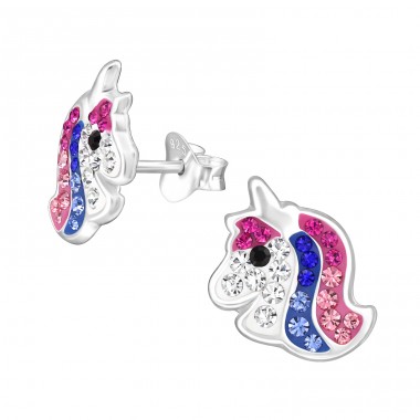 Unicorn - 925 Sterling Silver Ear studs with stones A4S47999