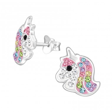 Unicorn  with Crystal - 925 Sterling Silver Ear Studs With Stones A4S48000