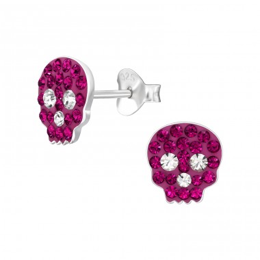 Skull with crystals - 925 Sterling Silver Ear Studs With Stones A4S48294