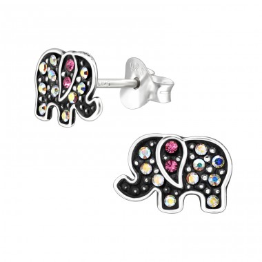 Elephant with crystals - 925 Sterling Silver Ear Studs With Stones A4S48361