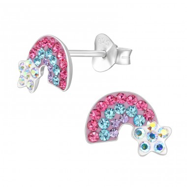 Rainbow and star with crystals - 925 Sterling Silver Ear Studs With Stones A4S48444