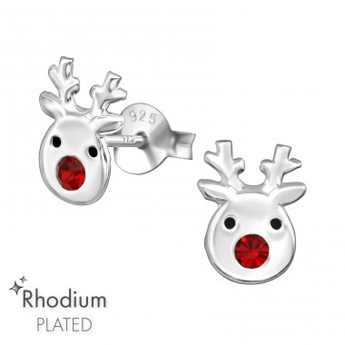 Reindeer with Crystal - 925 Sterling Silver Ear Studs With Stones A4S48528