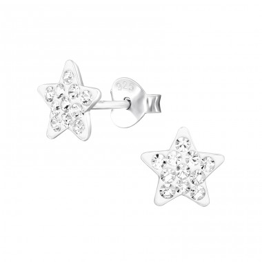 Star  with crystal - 925 Sterling Silver Ear Studs With Stones A4S48898