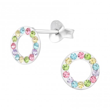 Circle with Crystal stones - 925 Sterling Silver Ear Studs With Stones A4S48930