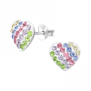 Heart with crystals - 925 Sterling Silver Ear Studs With Stones A4S48931