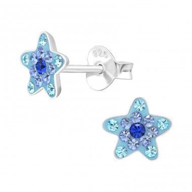 Starfish with crystals - 925 Sterling Silver Ear Studs With Stones A4S48952