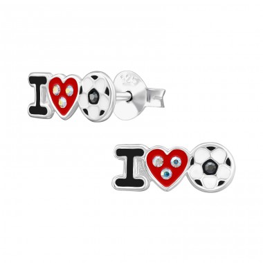 I Love Football - 925 Sterling Silver Ear studs with stones A4S49223