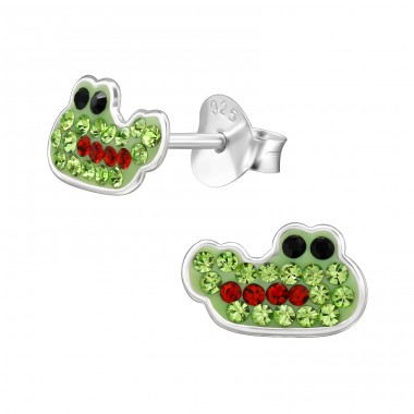 Crocodile with Crystals - 925 Sterling Silver Ear Studs With Stones A4S49225