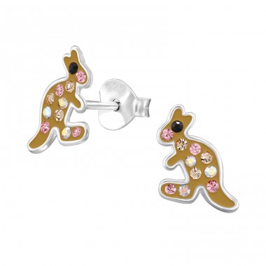 Kangaroo with Crystals - 925 Sterling Silver Ear Studs With Stones A4S49228