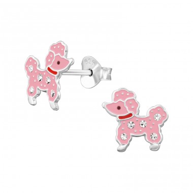 Poodle with Crystals - 925 Sterling Silver Ear Studs With Stones A4S49235