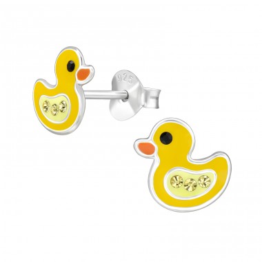 Duck with Zirconia - 925 Sterling Silver Ear Studs With Stones A4S49239