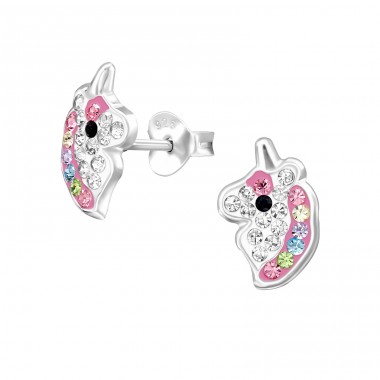 Unicorn  with Crystal - 925 Sterling Silver Ear Studs With Stones A4S49377