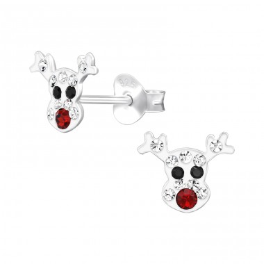 Deer with Crystals - 925 Sterling Silver Ear Studs With Stones A4S49378