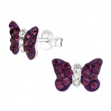 Butterfly - 925 Sterling Silver Ear studs with stones A4S4939