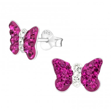 Butterfly - 925 Sterling Silver Ear studs with stones A4S4942