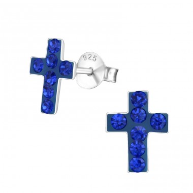 Cross - 925 Sterling Silver Ear studs with stones A4S5000