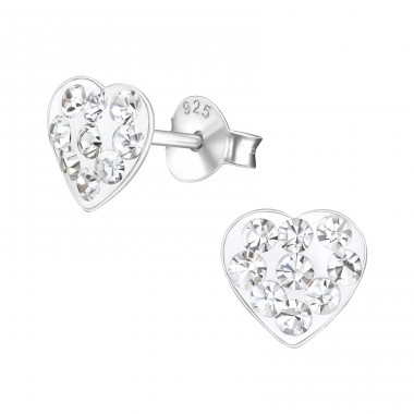 Heart - 925 Sterling Silver Ear studs with stones A4S5114