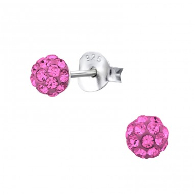 Ball - 925 Sterling Silver Ear studs with stones A4S5641