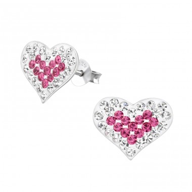 Heart - 925 Sterling Silver Ear studs with stones A4S7006