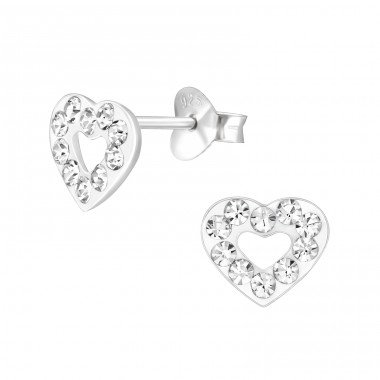 Heart - 925 Sterling Silver Ear studs with stones A4S7855