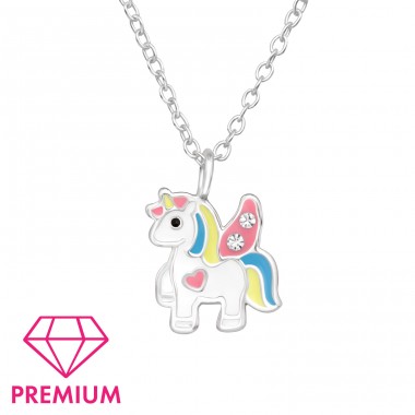 Unicorn - Premium - 925 Sterling Silver Necklaces With Silver Chains A4S40426