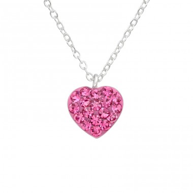 Rose crystal Heart - 925 Sterling Silver Necklaces With Silver Chains A4S41599