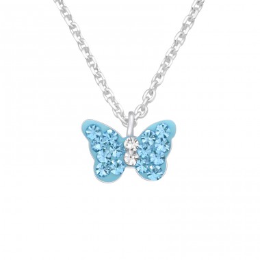 Blauer Schmetterling - Schmuck Halsketten aus 925er Sterlingsilber mit Kette A4S42576