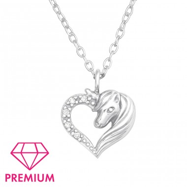 Unicorn In Heart - Premium* - 925 Sterling Silver Necklaces With Silver Chains A4S45080