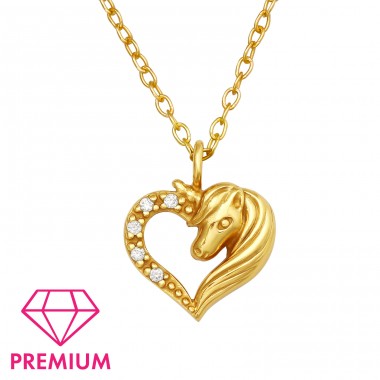 Unicorn In Heart - Premium* - 925 Sterling Silver Necklaces With Silver Chains A4S45081