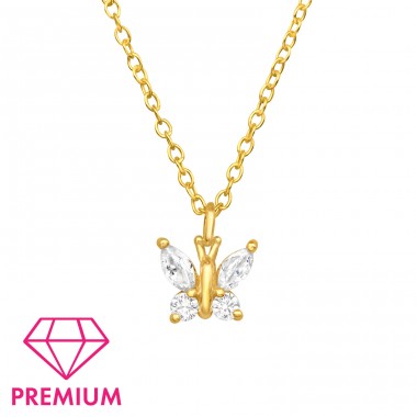 Golden Butterfly Zirconia - Premium* - 925 Sterling Silver Necklaces With Silver Chains A4S45093