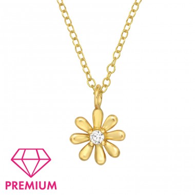 Golden Flower with Zirconia - Premium* - 925 Sterling Silver Necklaces With Silver Chains A4S46023