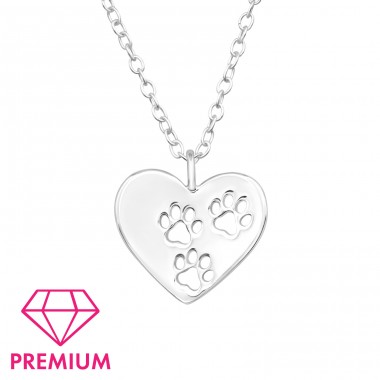 Heart with Paw Print - Premium* - 925 Sterling Silver Necklaces With Silver Chains A4S46638