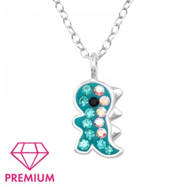 Dinosaur with Crystals - Premium* - 925 Sterling Silver Necklaces With Silver Chains A4S46769