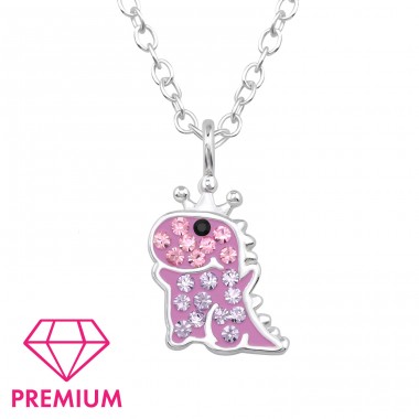 Pink Dinosaur - Premium* - 925 Sterling Silver Necklaces With Silver Chains A4S46773