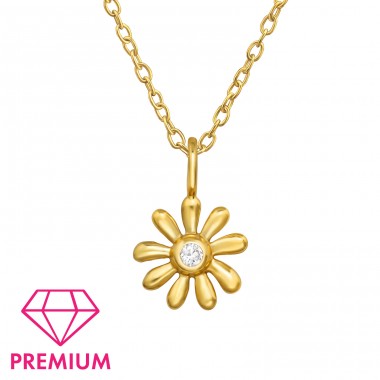 Golden Flower - Premium* - 925 Sterling Silver Necklaces With Silver Chains A4S47091